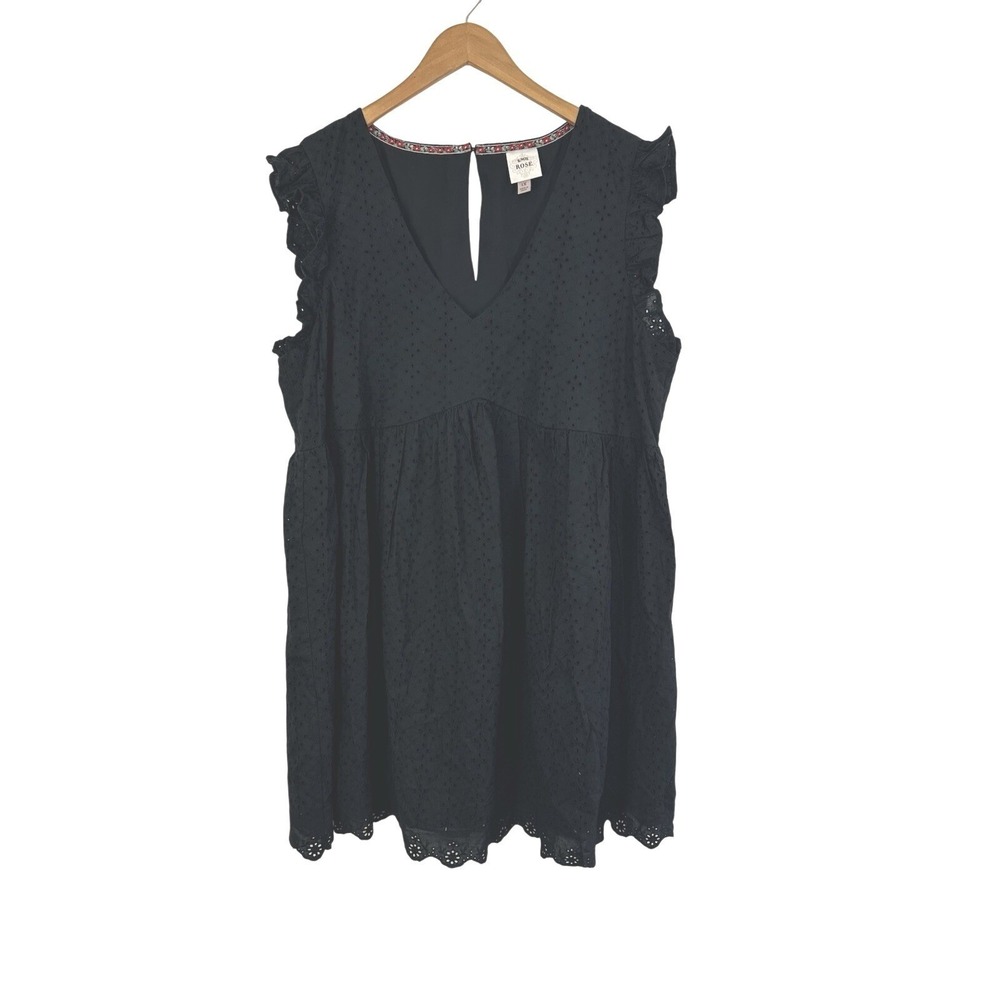 Knox Rose Boho Dress Womens 1X Black Eyelet Sleeveless Festival Cottagecore